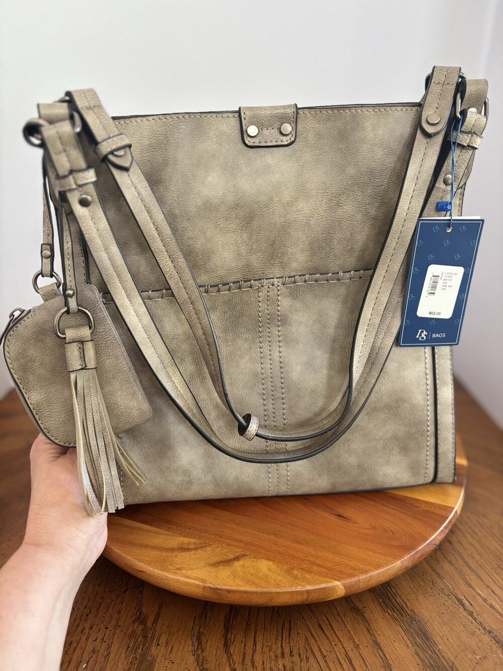 DS Bags Y2K Hobo Taupe Tote Shoulder Bag Detachable Strap Tassel Coin Purse